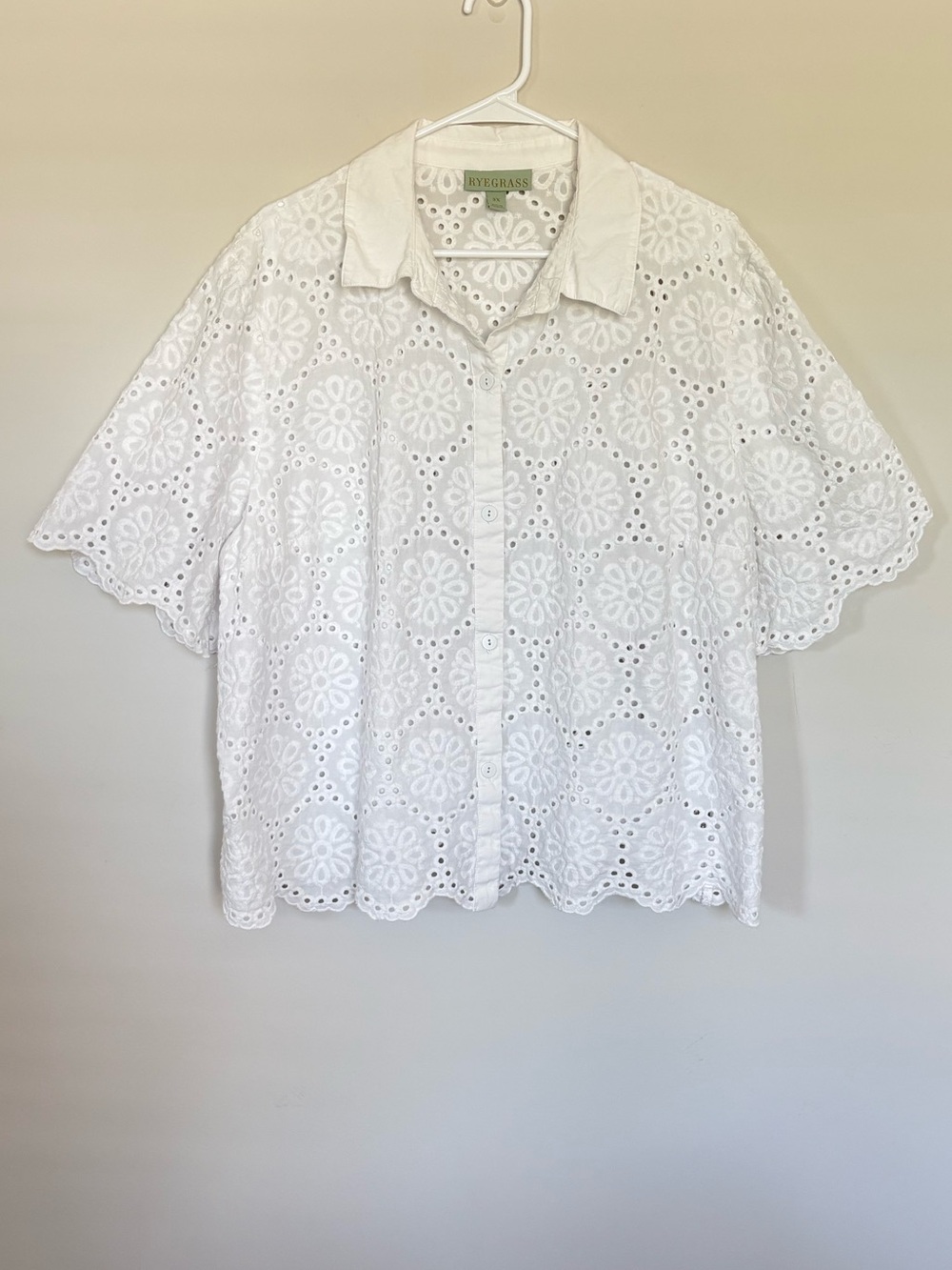 Ryegrass White Eyelet Button Down Blouse Shirt Cottagecore Plus Size 3X